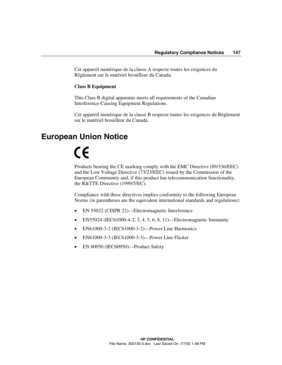 European union notice | HP ProLiant DL380 G3 Server User Manual | Page 147 / 164