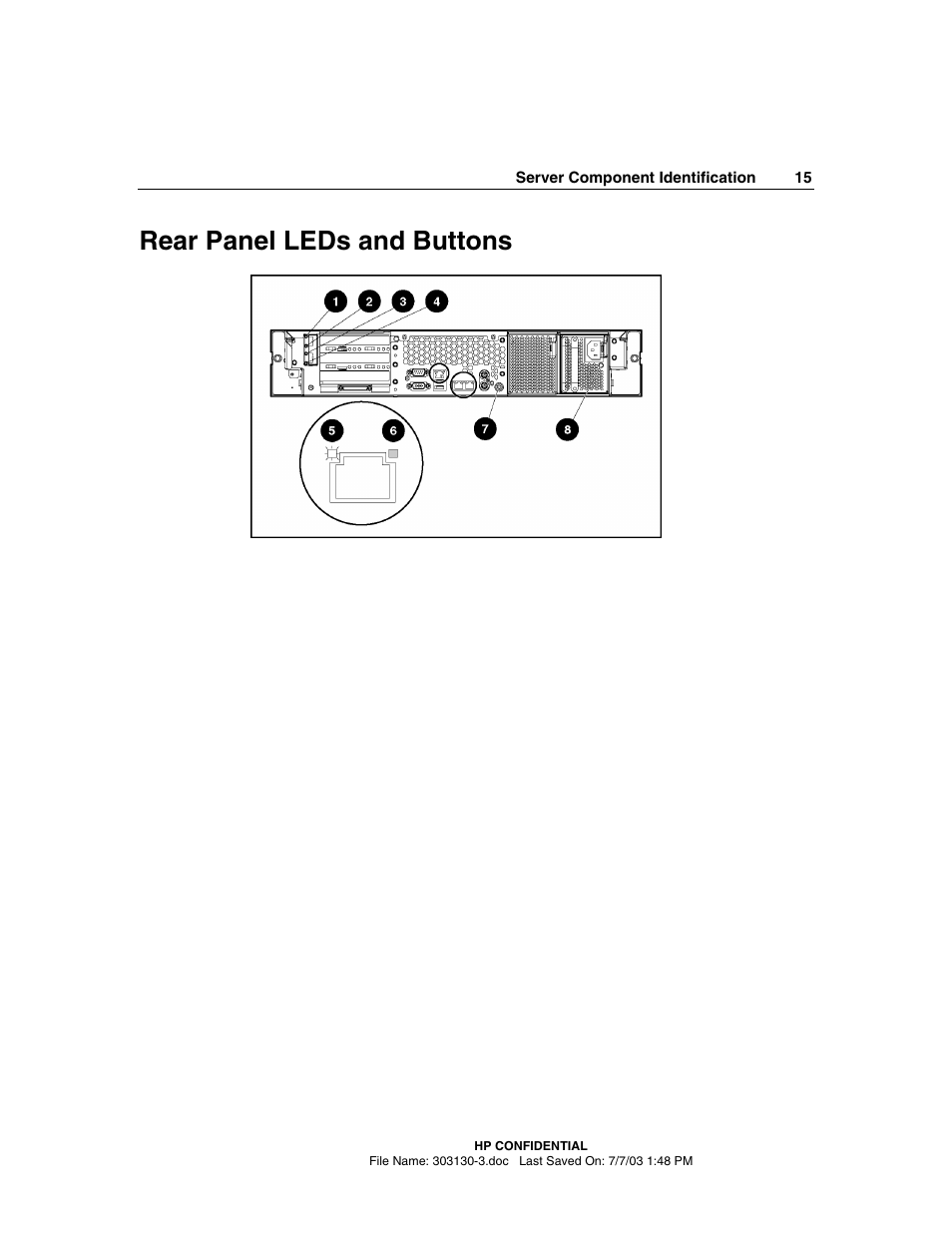 Rear panel leds and buttons | HP ProLiant DL380 G3 Server User Manual | Page 15 / 164