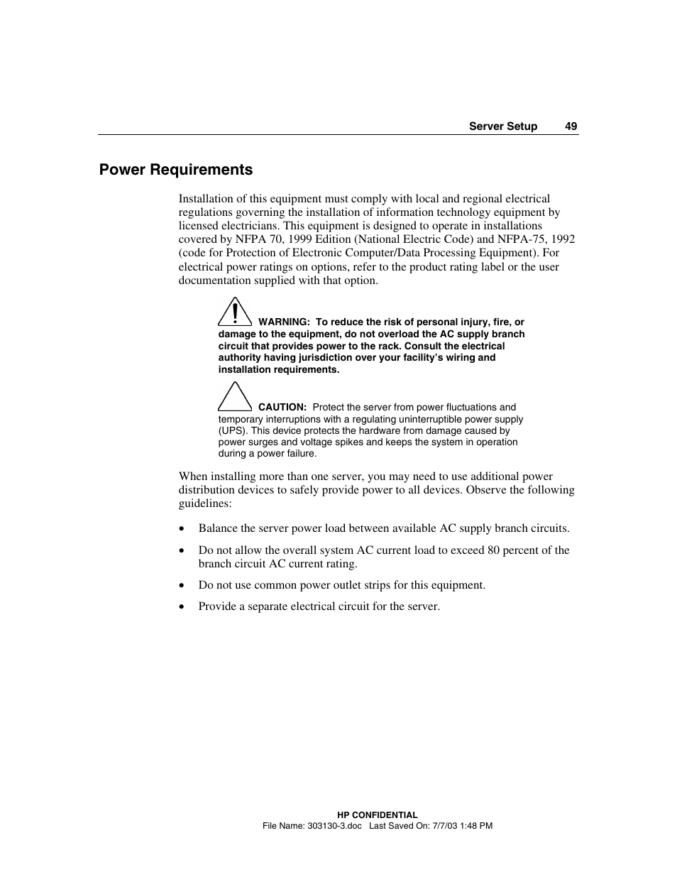 Power requirements | HP ProLiant DL380 G3 Server User Manual | Page 49 / 164