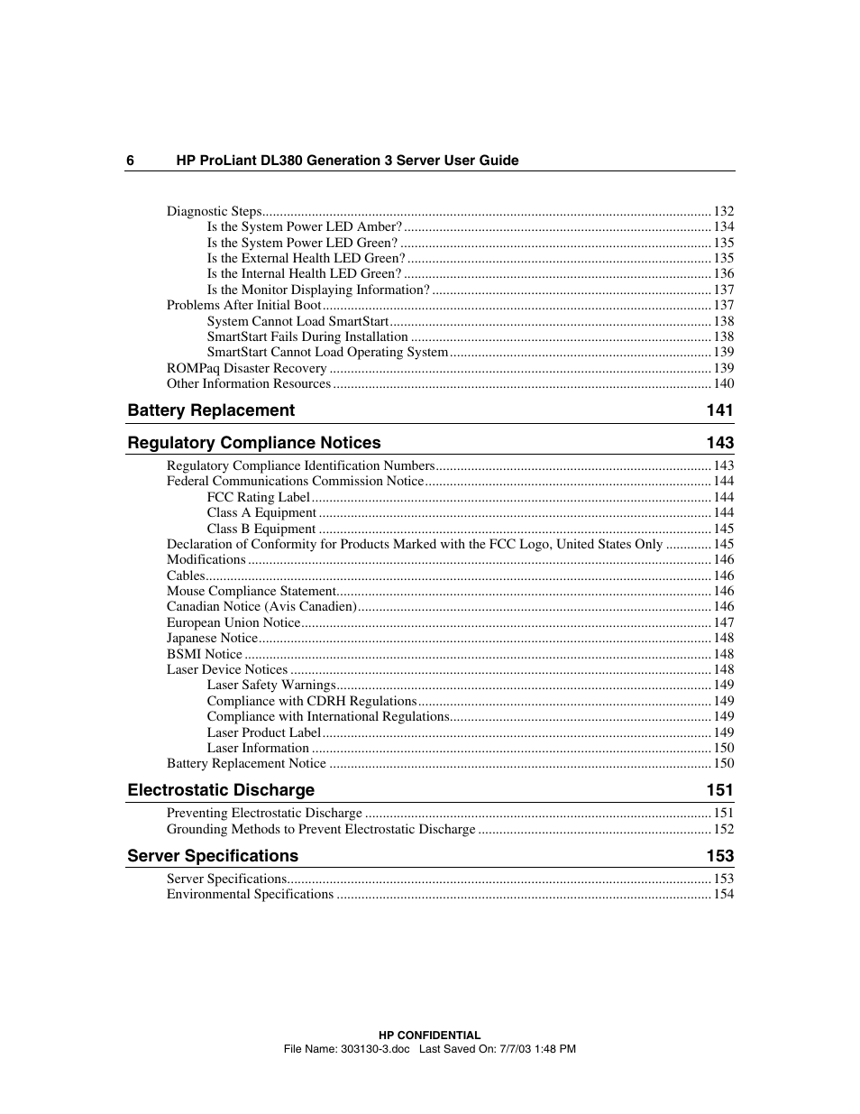 HP ProLiant DL380 G3 Server User Manual | Page 6 / 164