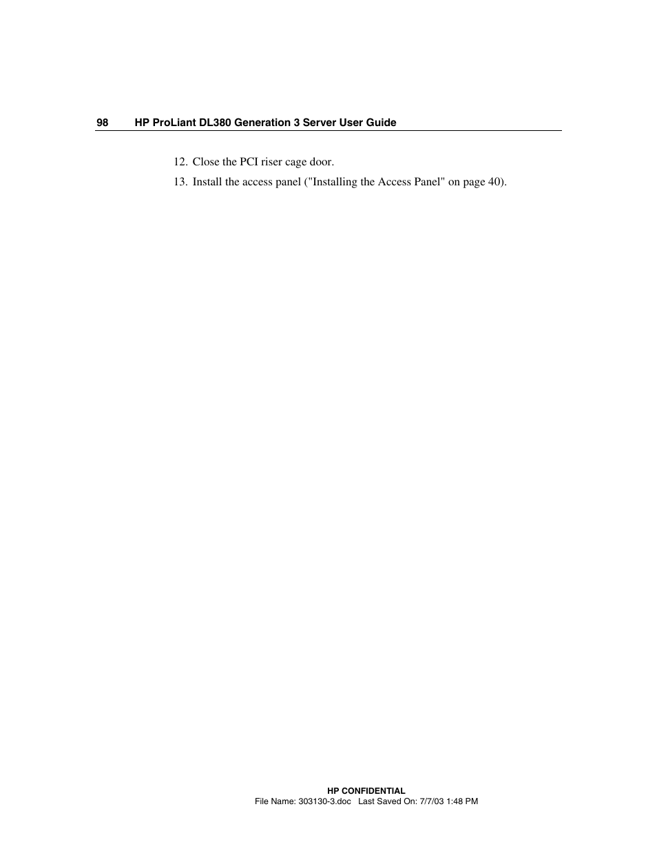 HP ProLiant DL380 G3 Server User Manual | Page 98 / 164