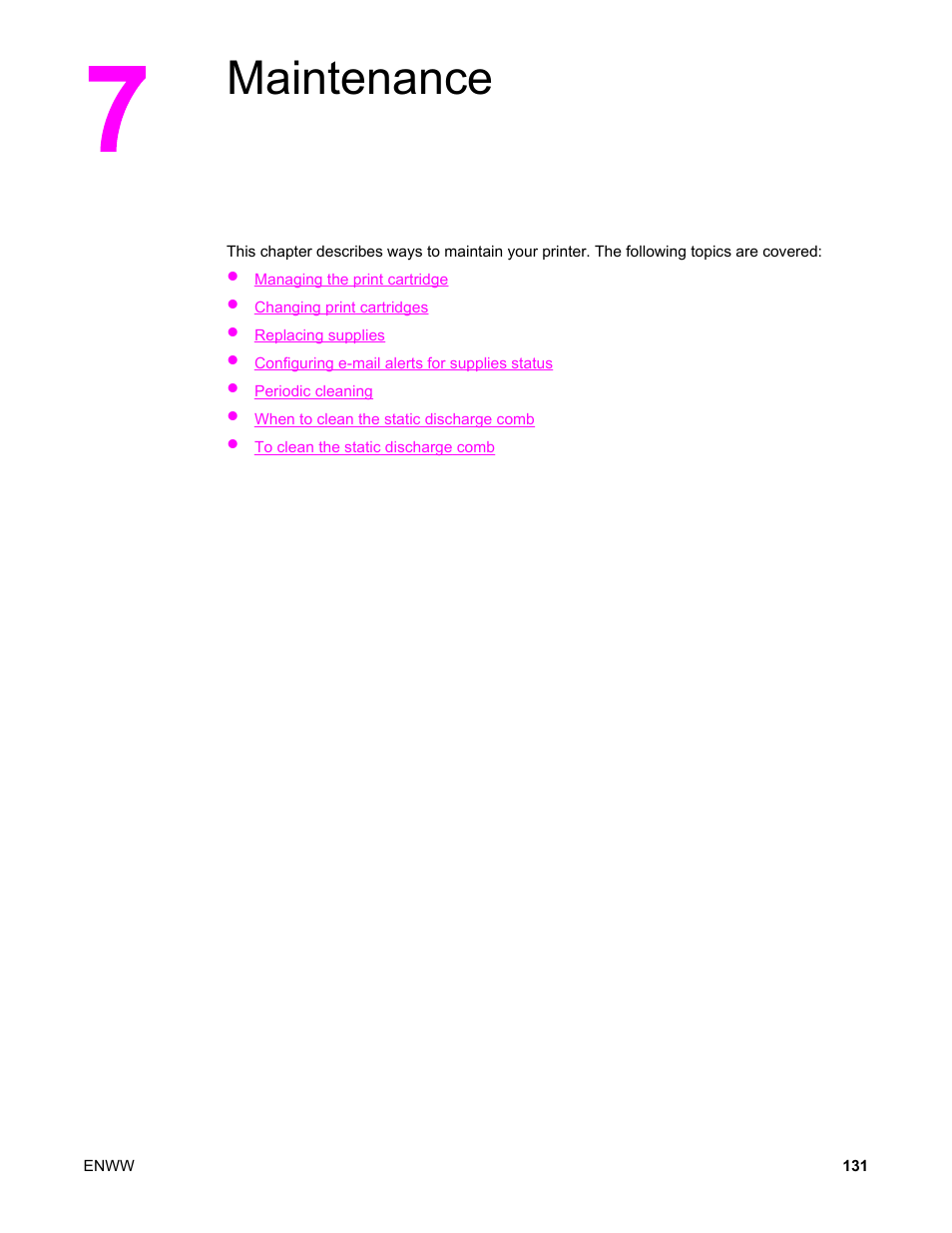 Maintenance, 7 maintenance | HP Color LaserJet 5550 Printer series User Manual | Page 145 / 294