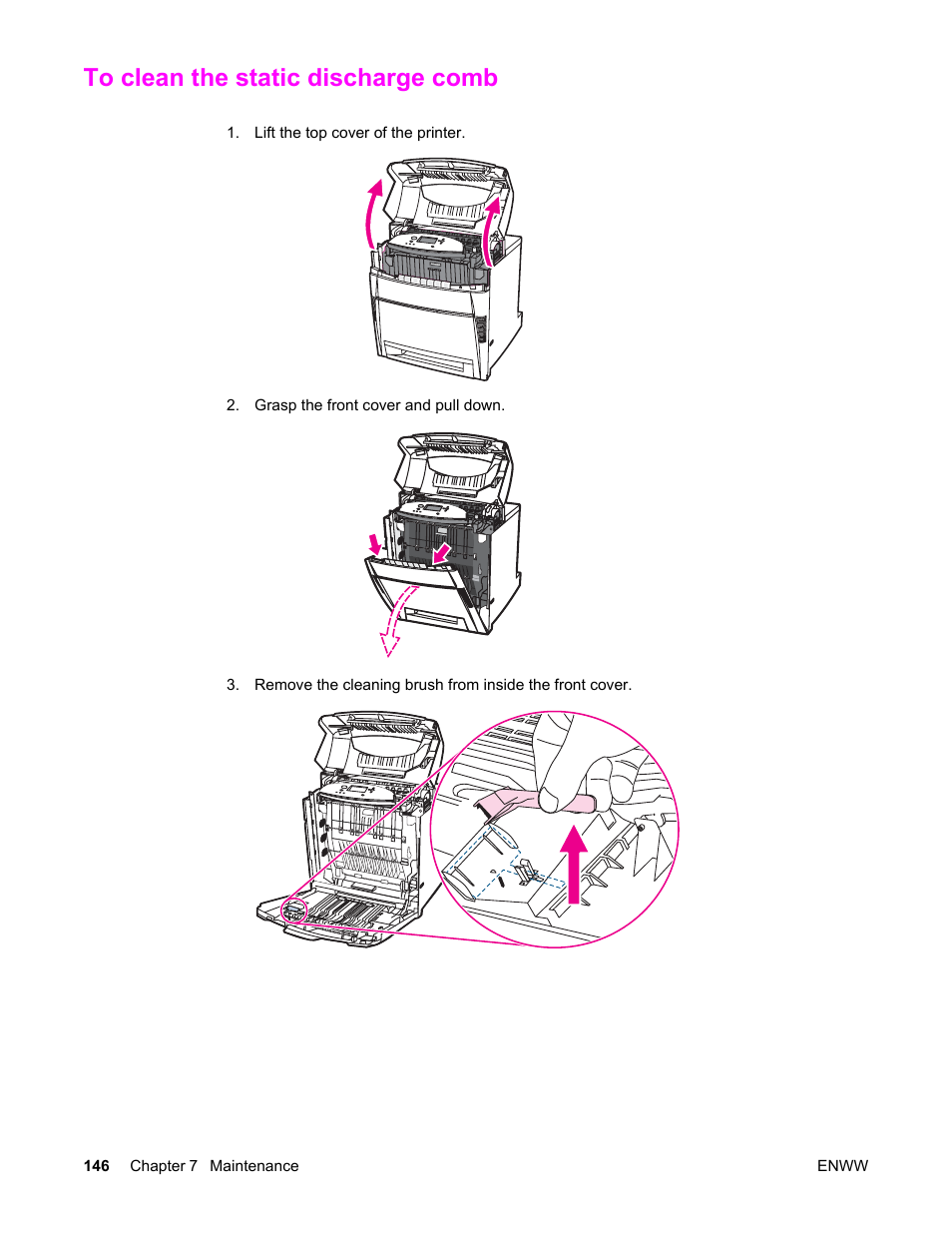 To clean the static discharge comb | HP Color LaserJet 5550 Printer series User Manual | Page 160 / 294