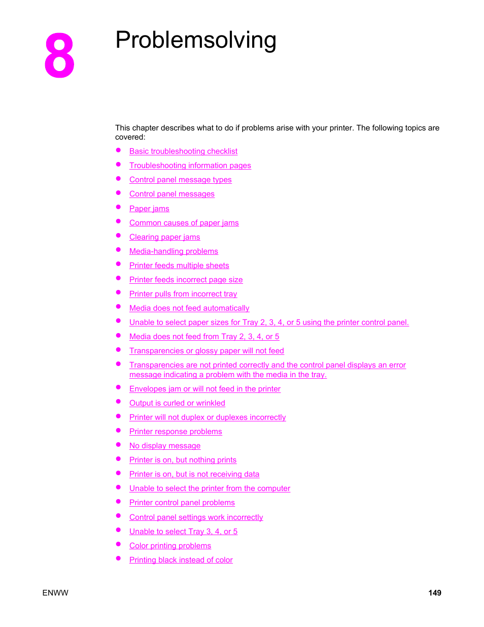 Problemsolving, 8 problemsolving | HP Color LaserJet 5550 Printer series User Manual | Page 163 / 294
