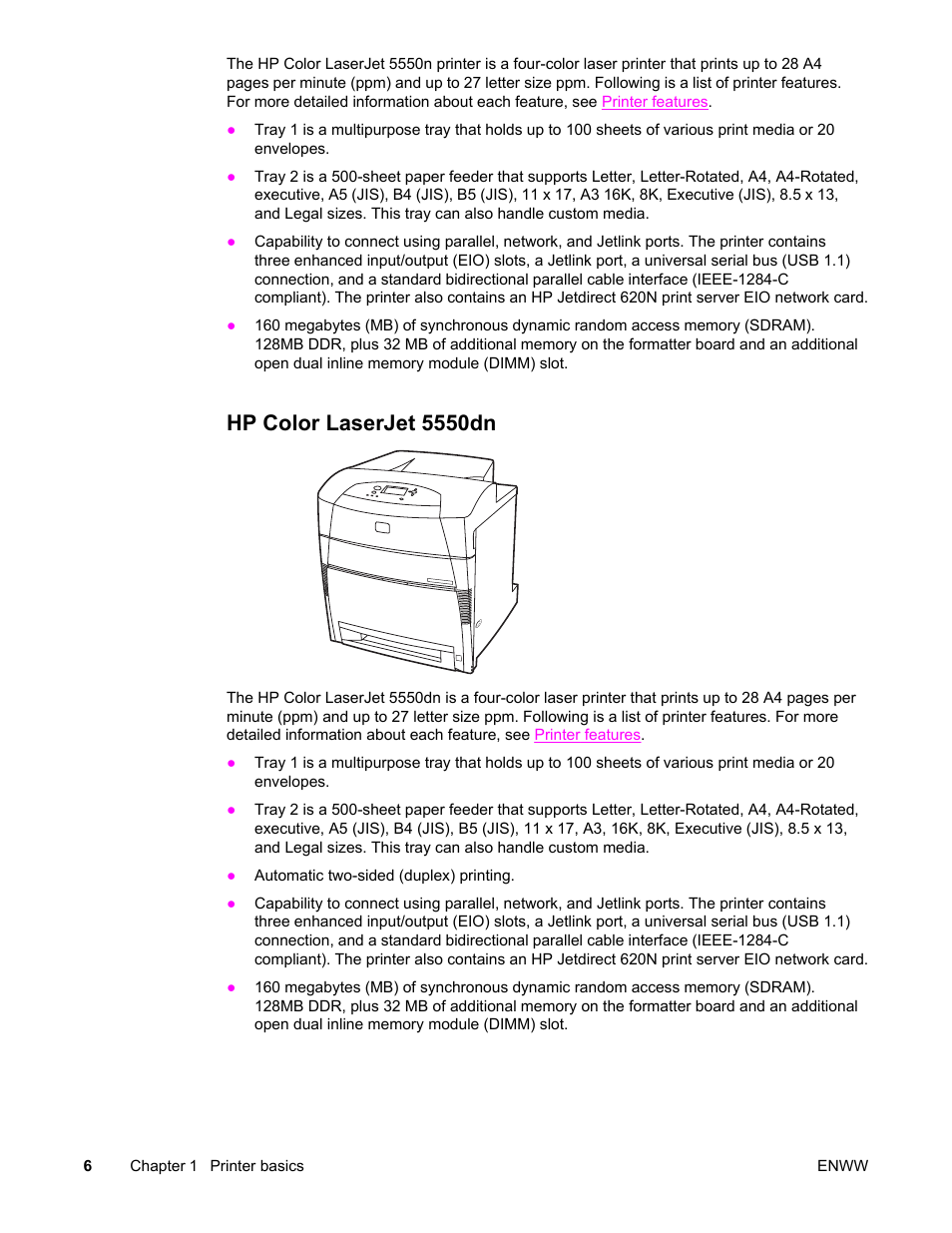 Hp color laserjet 5550dn | HP Color LaserJet 5550 Printer series User Manual | Page 20 / 294