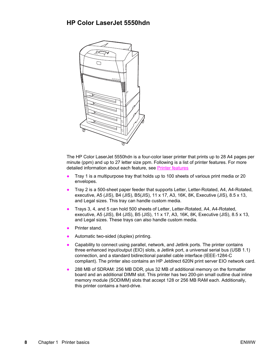 Hp color laserjet 5550hdn | HP Color LaserJet 5550 Printer series User Manual | Page 22 / 294