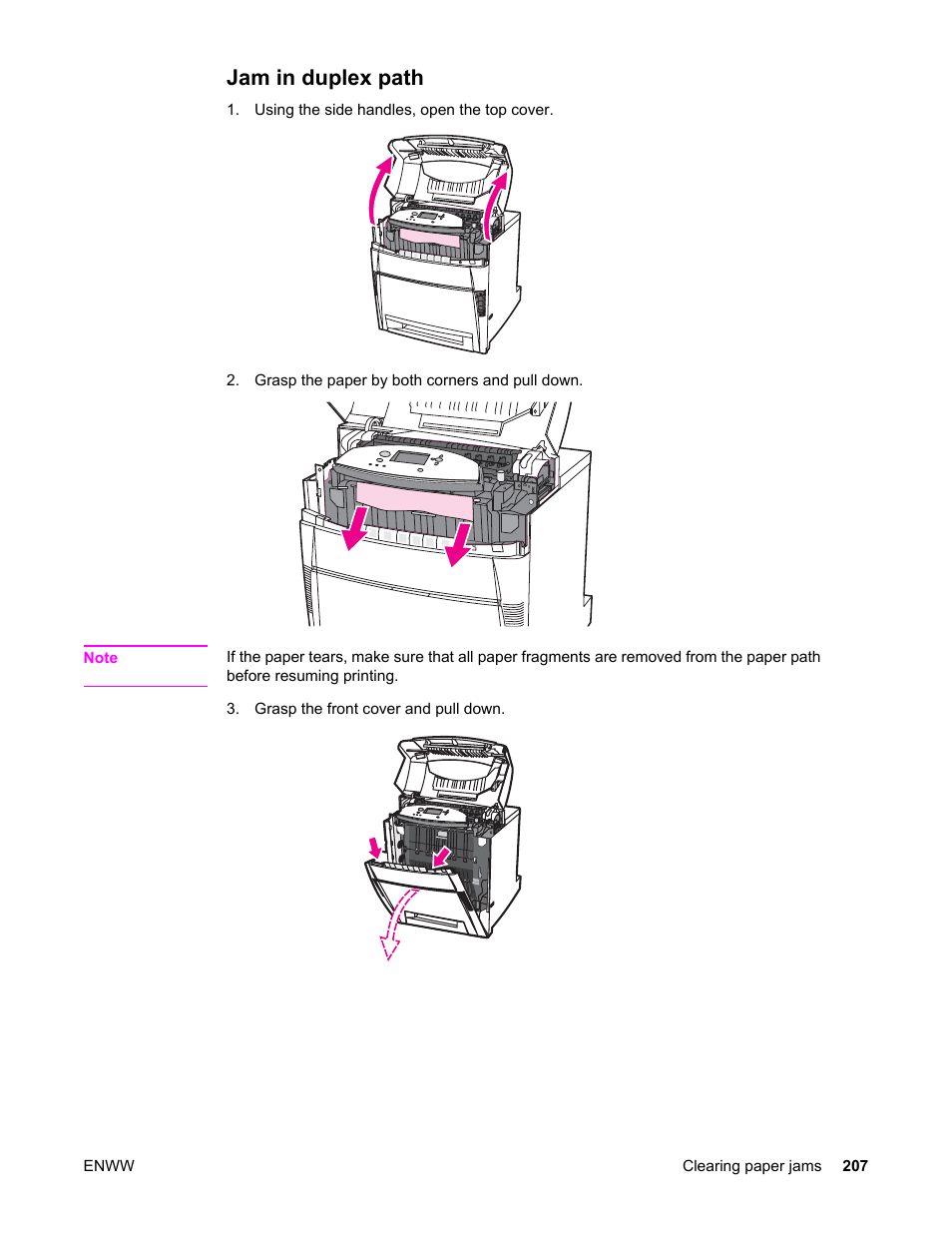 Jam in duplex path | HP Color LaserJet 5550 Printer series User Manual | Page 221 / 294