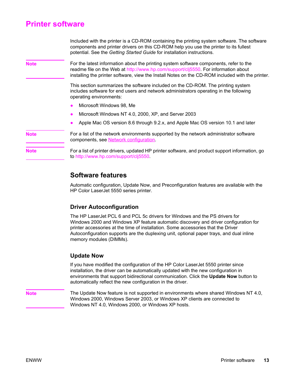 Printer software, Software features | HP Color LaserJet 5550 Printer series User Manual | Page 27 / 294