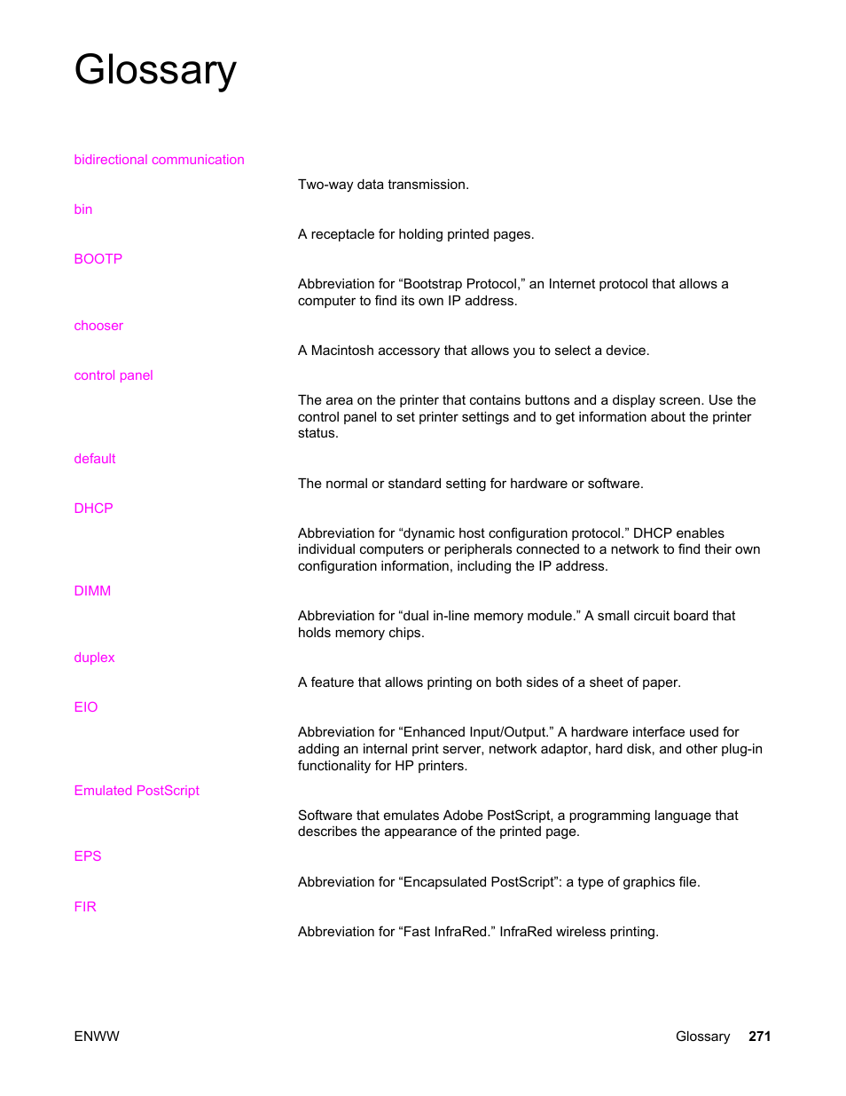 Glossary | HP Color LaserJet 5550 Printer series User Manual | Page 285 / 294