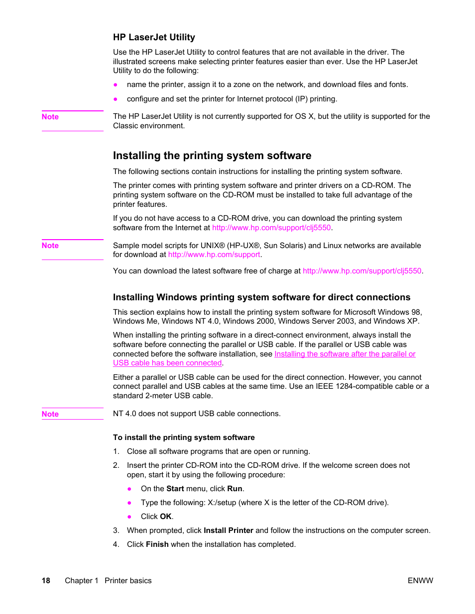Installing the printing system software | HP Color LaserJet 5550 Printer series User Manual | Page 32 / 294