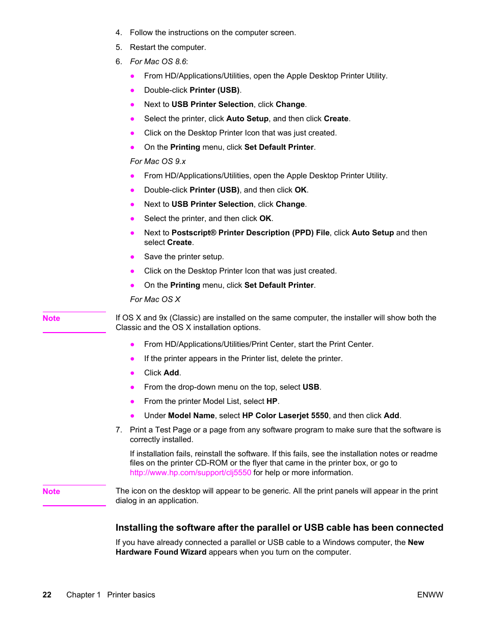 HP Color LaserJet 5550 Printer series User Manual | Page 36 / 294