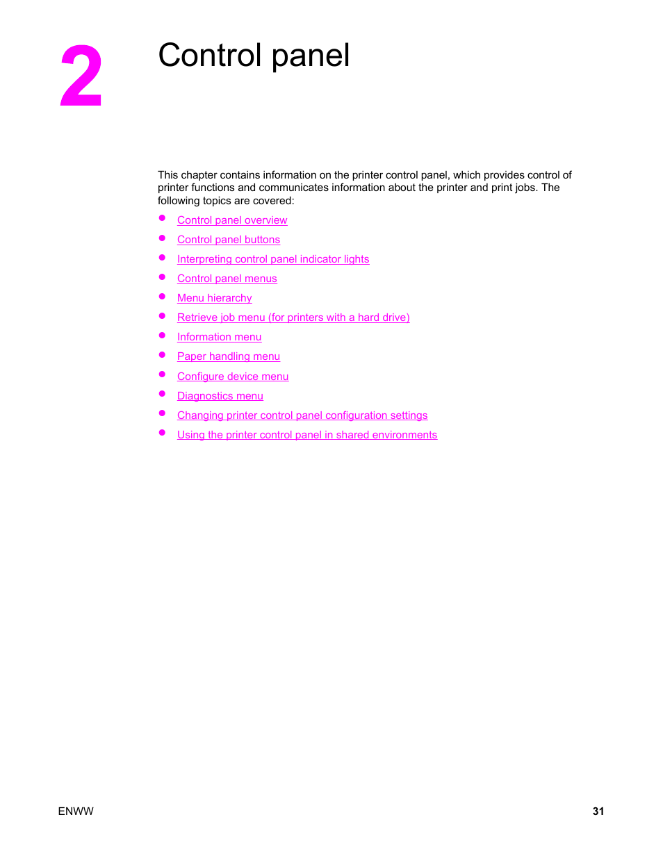 Control panel, 2 control panel | HP Color LaserJet 5550 Printer series User Manual | Page 45 / 294