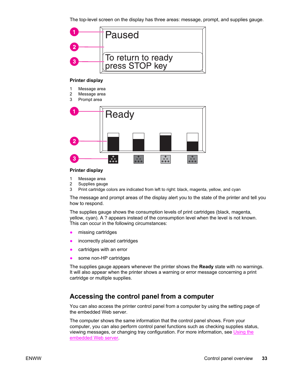 Accessing the control panel from a computer | HP Color LaserJet 5550 Printer series User Manual | Page 47 / 294