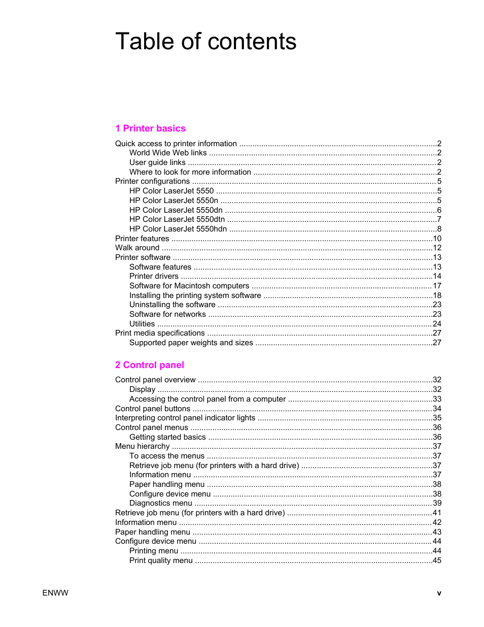 HP Color LaserJet 5550 Printer series User Manual | Page 7 / 294