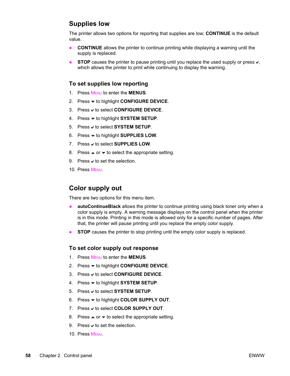 Supplies low, Color supply out, Supplies low color supply out | For more | HP Color LaserJet 5550 Printer series User Manual | Page 72 / 294