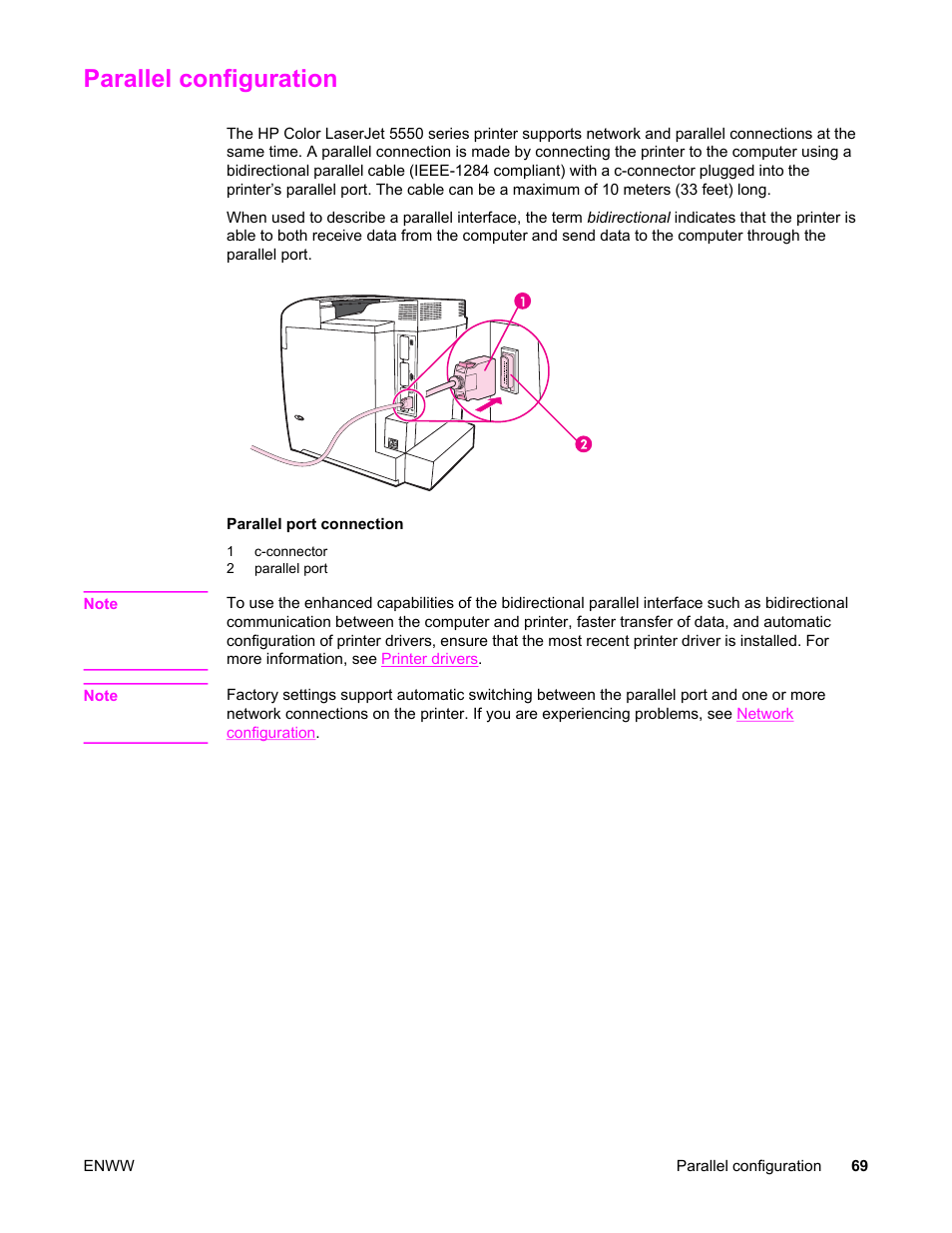 Parallel configuration | HP Color LaserJet 5550 Printer series User Manual | Page 83 / 294