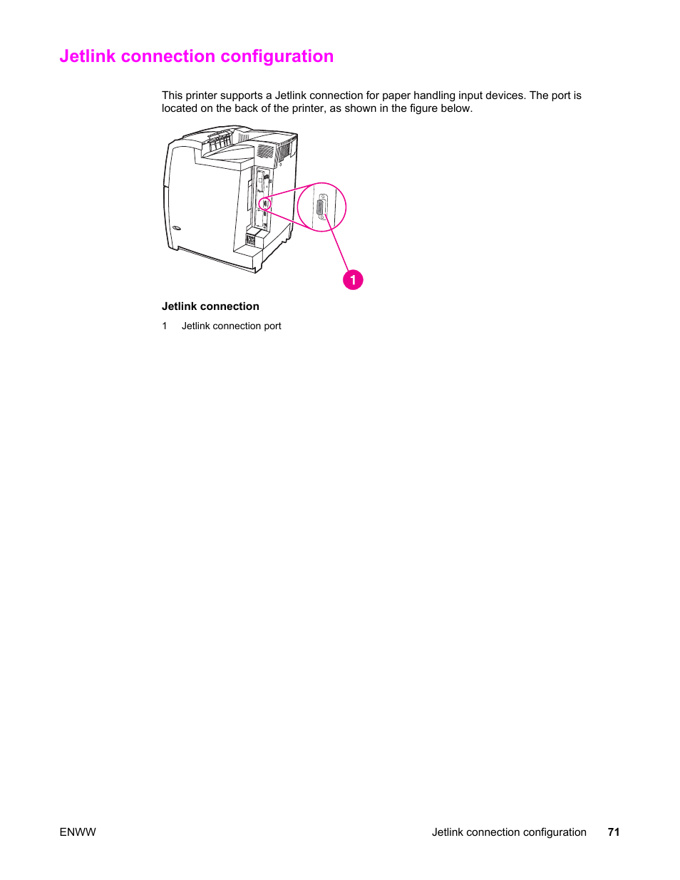 Jetlink connection configuration | HP Color LaserJet 5550 Printer series User Manual | Page 85 / 294
