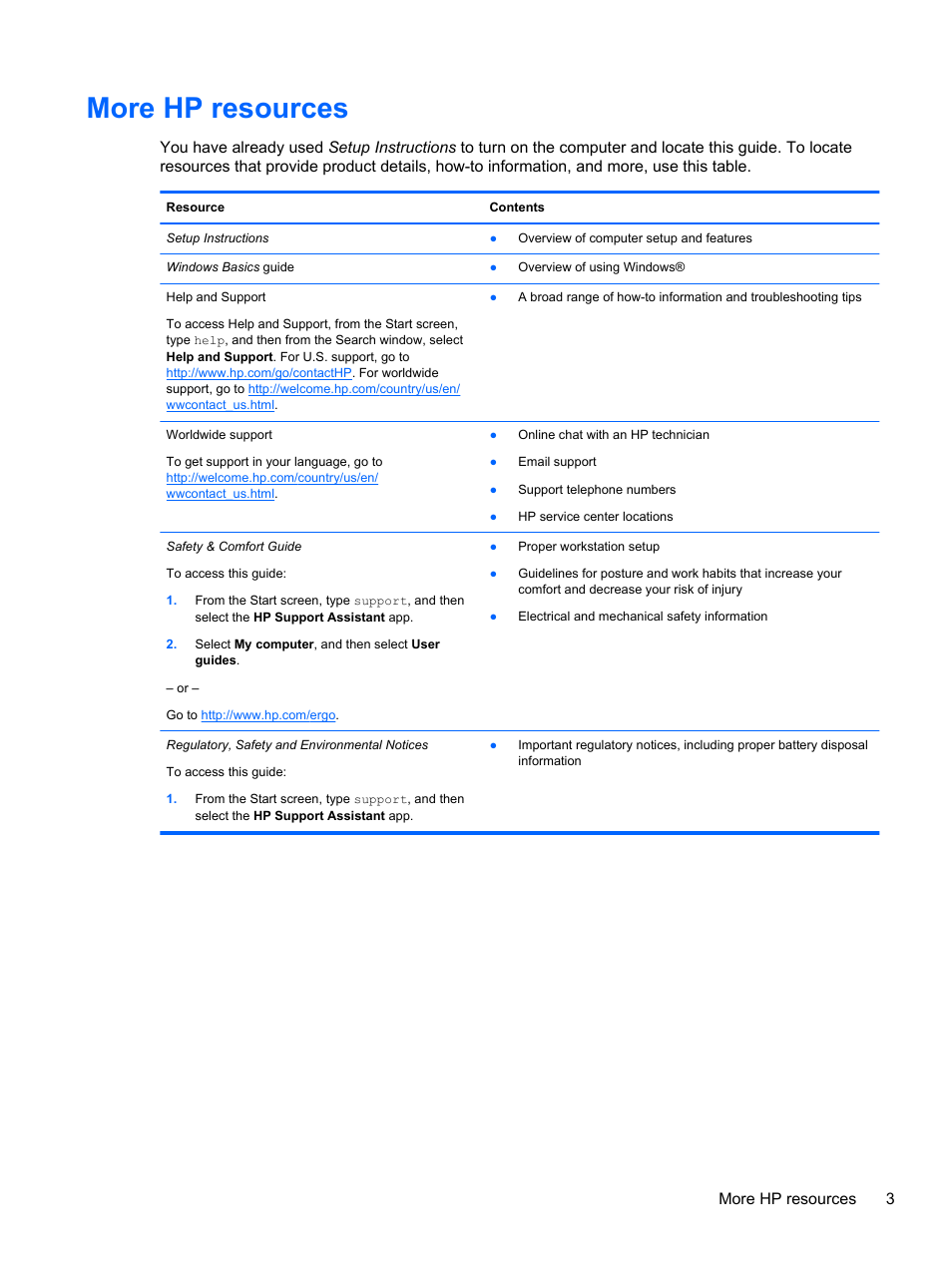 More hp resources, More hp resources 3 | HP Pavilion 10 TouchSmart 10-e010nr Notebook PC User Manual | Page 11 / 72