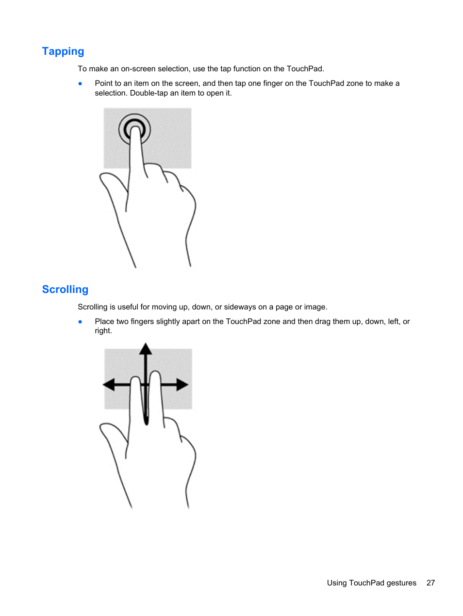 Tapping, Scrolling, Tapping scrolling | HP Pavilion 10 TouchSmart 10-e010nr Notebook PC User Manual | Page 35 / 72