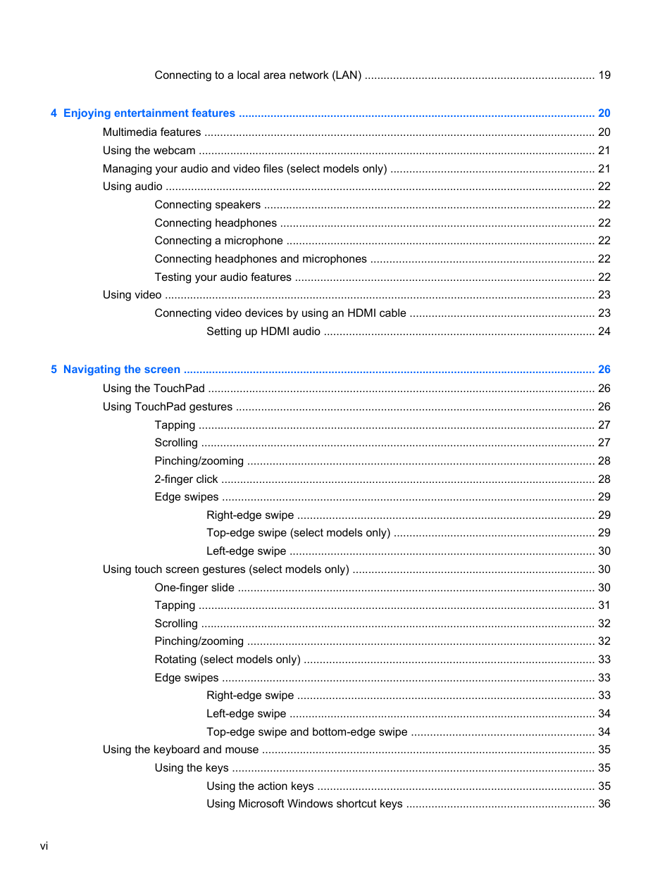 HP Pavilion 10 TouchSmart 10-e010nr Notebook PC User Manual | Page 6 / 72