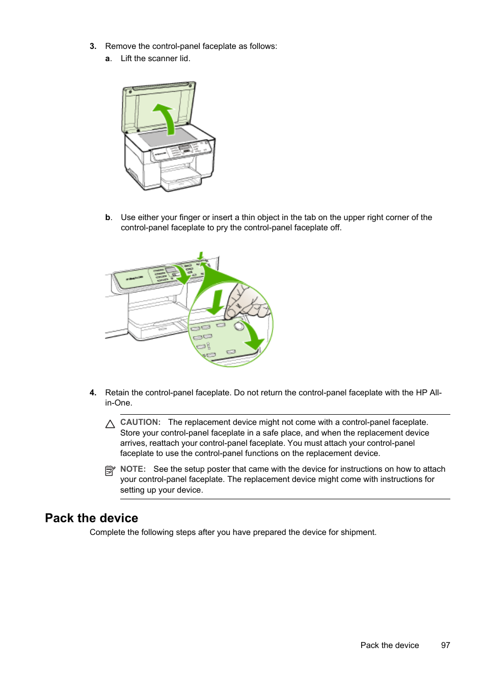 Pack the device | HP Officejet Pro L7480 All-in-One Printer User Manual | Page 101 / 120