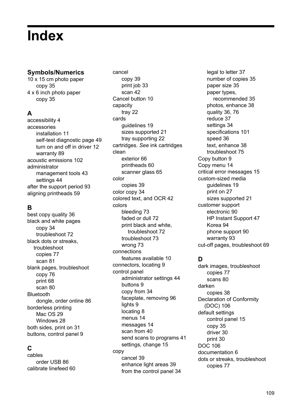 Index | HP Officejet Pro L7480 All-in-One Printer User Manual | Page 113 / 120