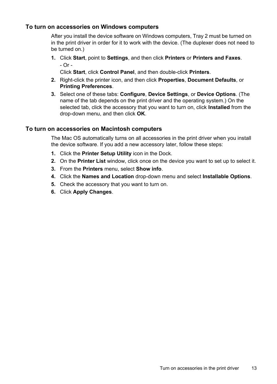 To turn on accessories on windows computers, To turn on accessories on macintosh computers | HP Officejet Pro L7480 All-in-One Printer User Manual | Page 17 / 120