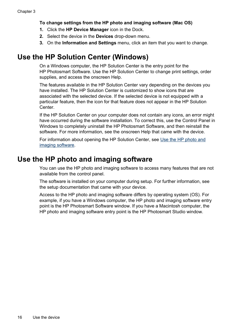 Use the hp solution center (windows), Use the hp photo and imaging software | HP Officejet Pro L7480 All-in-One Printer User Manual | Page 20 / 120