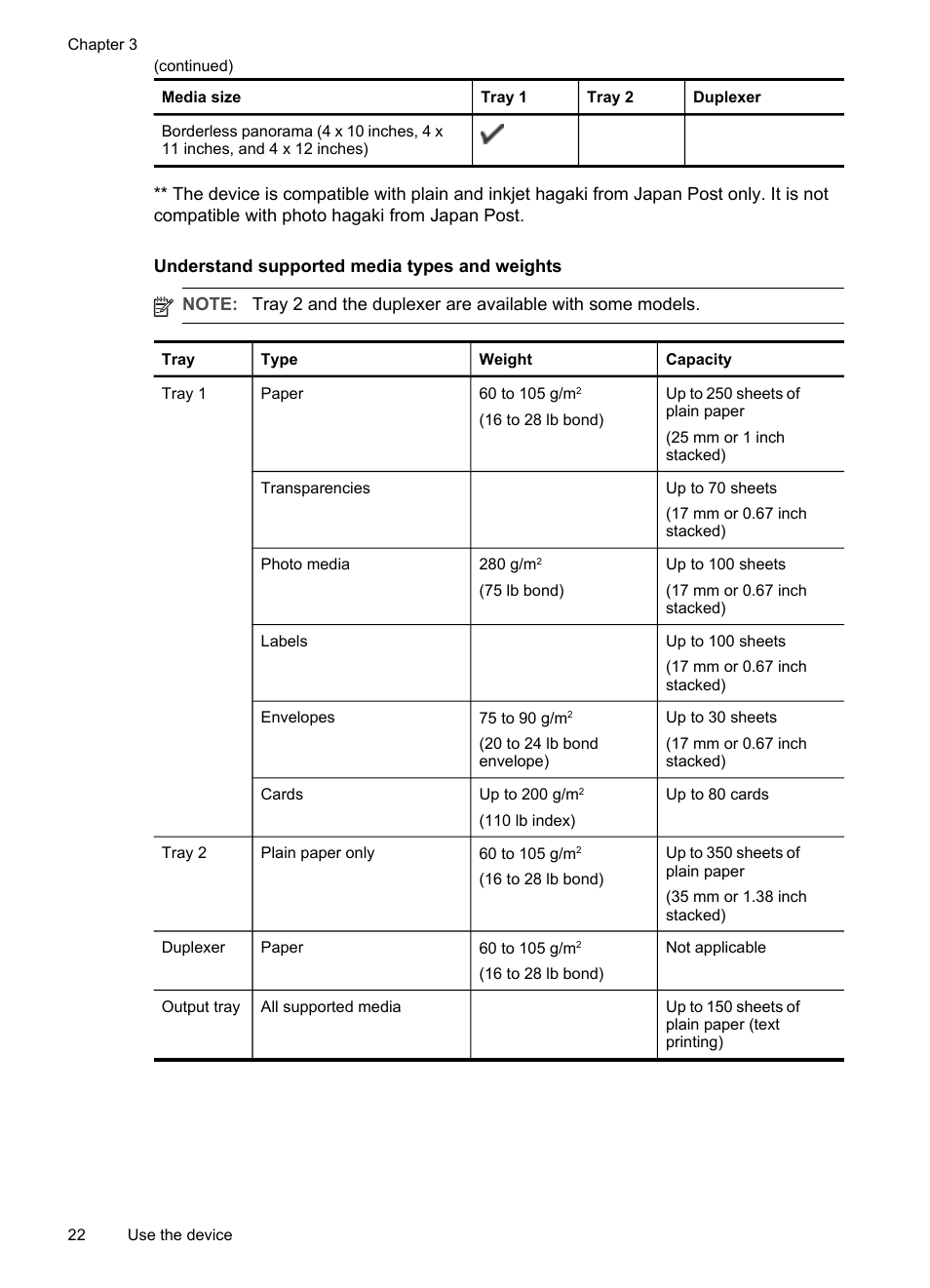 Understand supported media types and weights, Understand supported media types and, Weights | HP Officejet Pro L7480 All-in-One Printer User Manual | Page 26 / 120