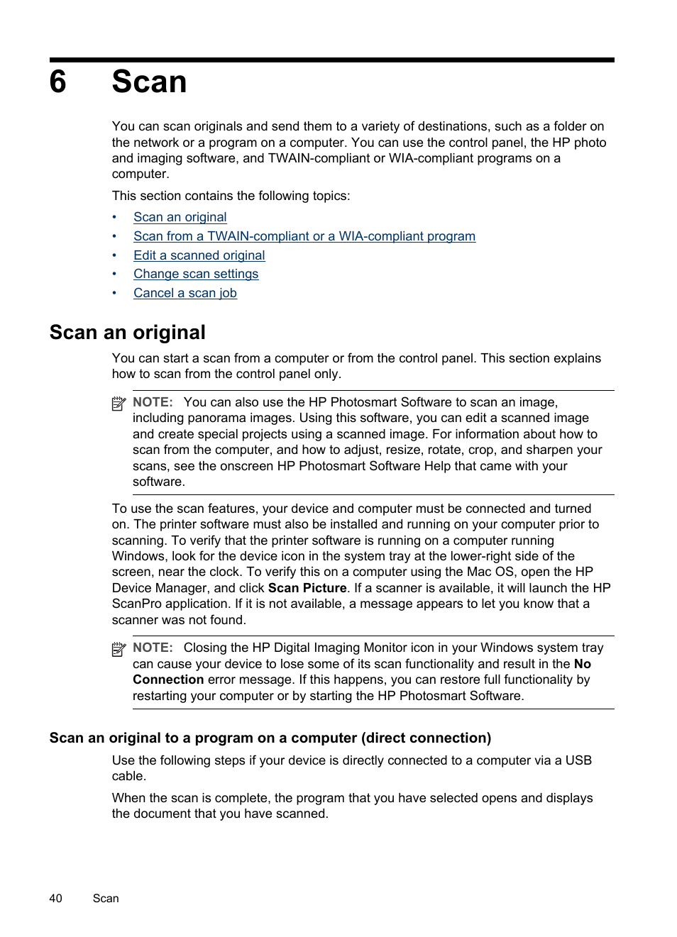 Scan, Scan an original, 6 scan | 6scan | HP Officejet Pro L7480 All-in-One Printer User Manual | Page 44 / 120