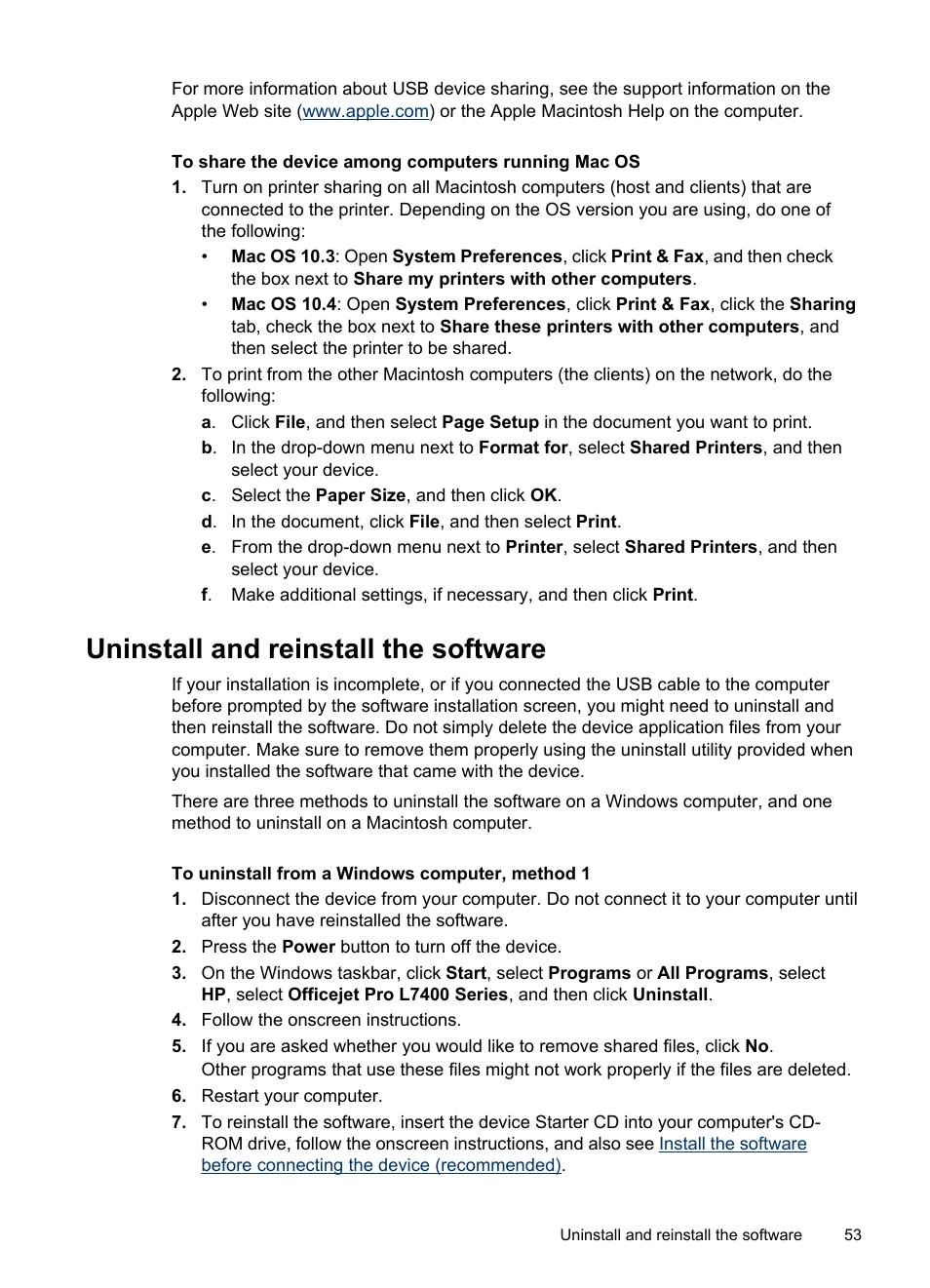 Uninstall and reinstall the software | HP Officejet Pro L7480 All-in-One Printer User Manual | Page 57 / 120