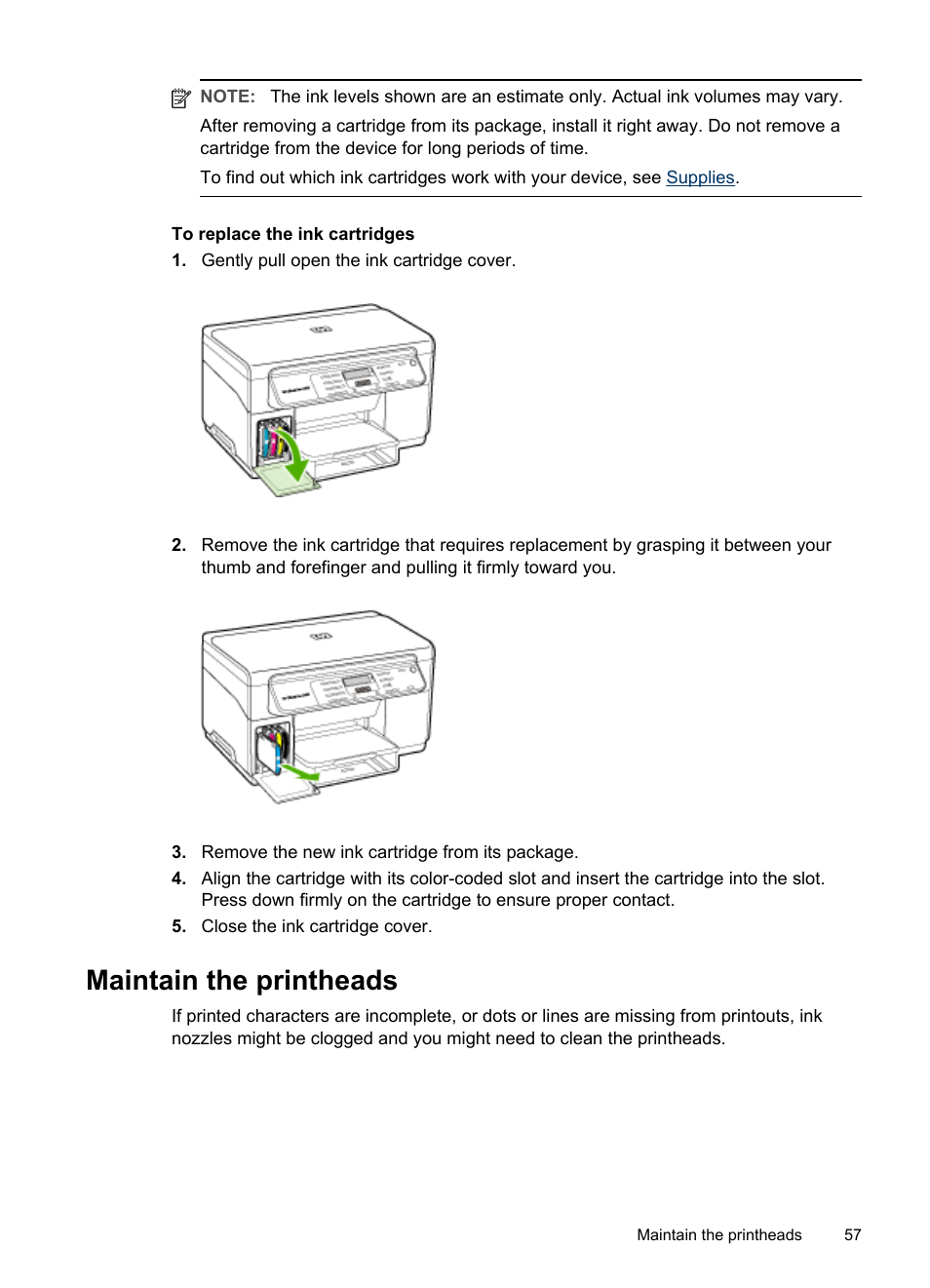Maintain the printheads | HP Officejet Pro L7480 All-in-One Printer User Manual | Page 61 / 120