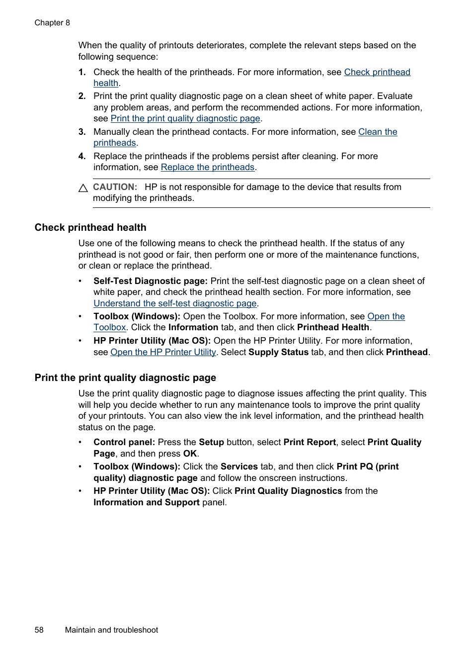 Check printhead health, Print the print quality | HP Officejet Pro L7480 All-in-One Printer User Manual | Page 62 / 120