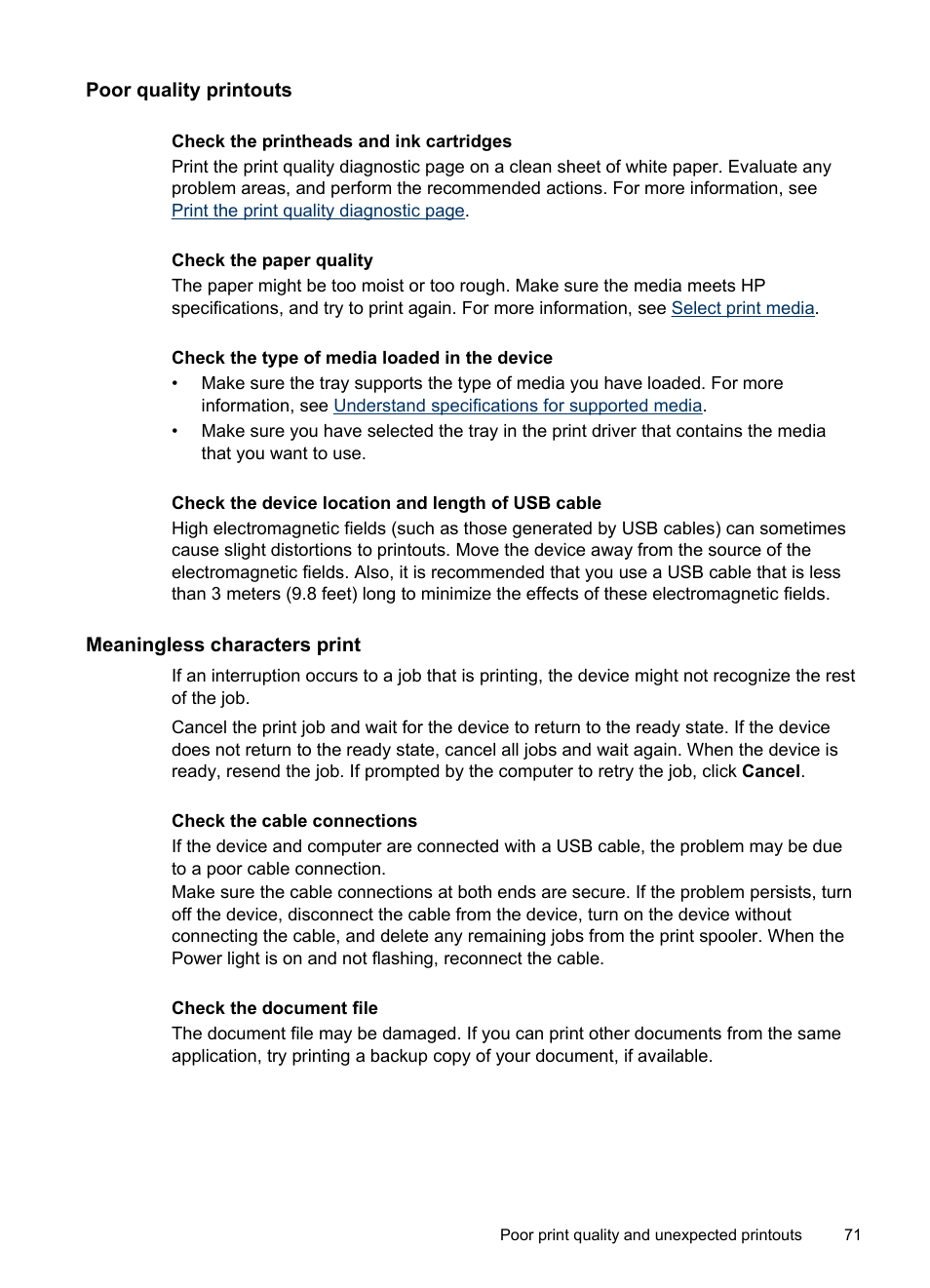 Poor quality printouts, Meaningless characters print | HP Officejet Pro L7480 All-in-One Printer User Manual | Page 75 / 120