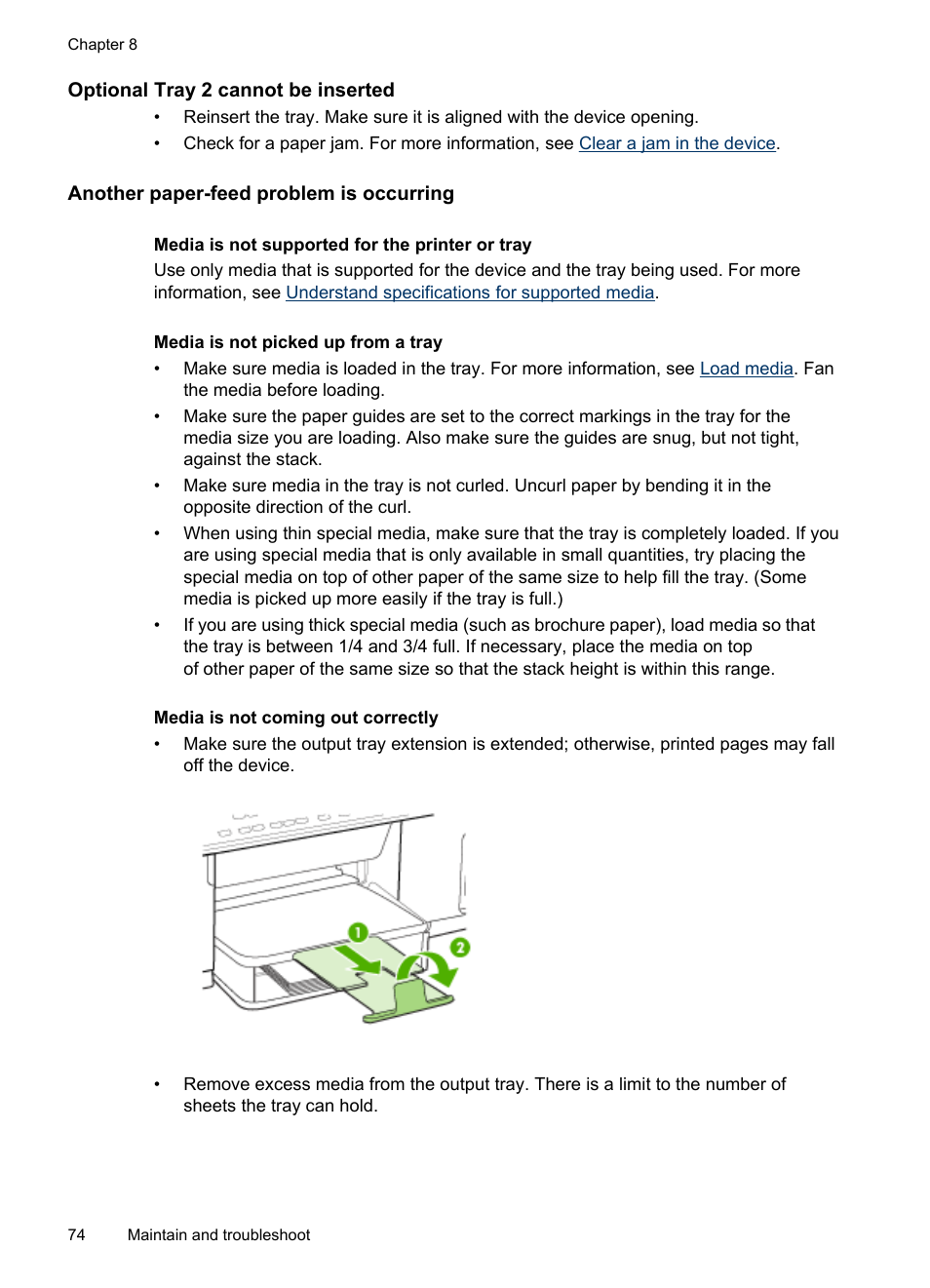 Optional tray 2 cannot be inserted, Another paper-feed problem is occurring | HP Officejet Pro L7480 All-in-One Printer User Manual | Page 78 / 120