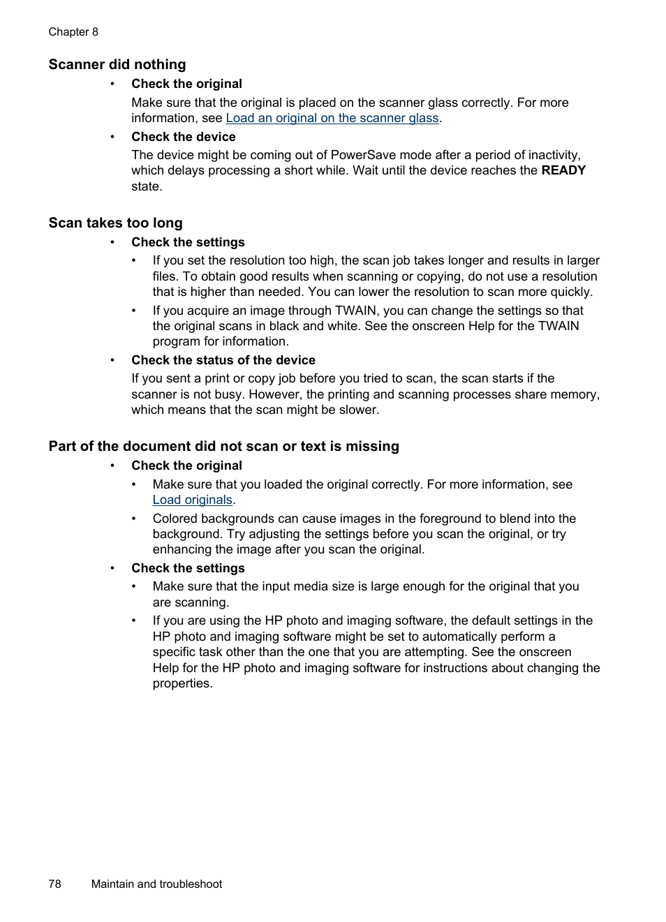 Scanner did nothing, Scan takes too long | HP Officejet Pro L7480 All-in-One Printer User Manual | Page 82 / 120