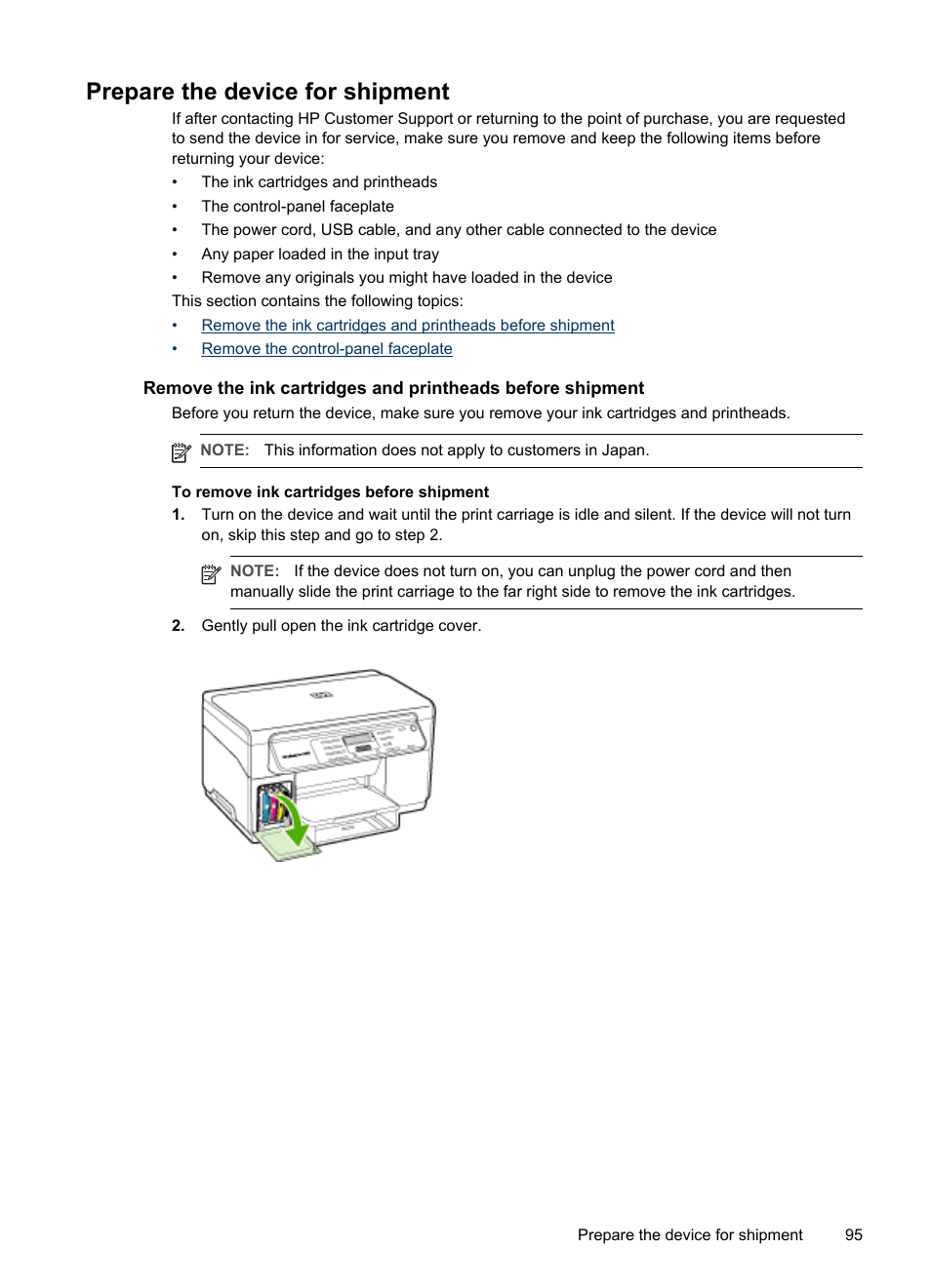 Prepare the device for shipment | HP Officejet Pro L7480 All-in-One Printer User Manual | Page 99 / 120