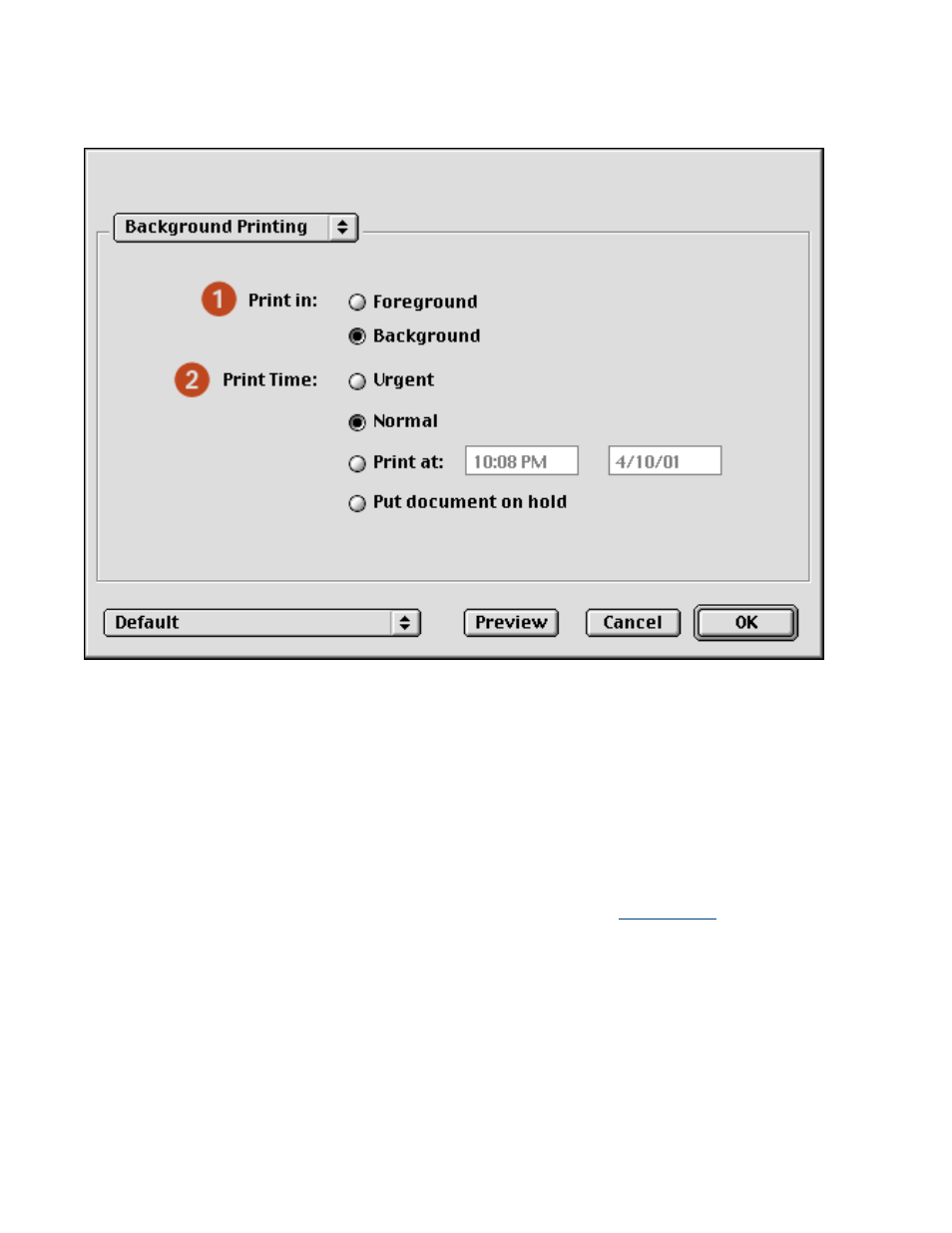 Background printing, Print in: choose one of the following, Foreground: faster printing | Urgent: begin printing as soon as possible, Normal: everyday printing | HP Deskjet 3420 Color Inkjet Printer User Manual | Page 23 / 100