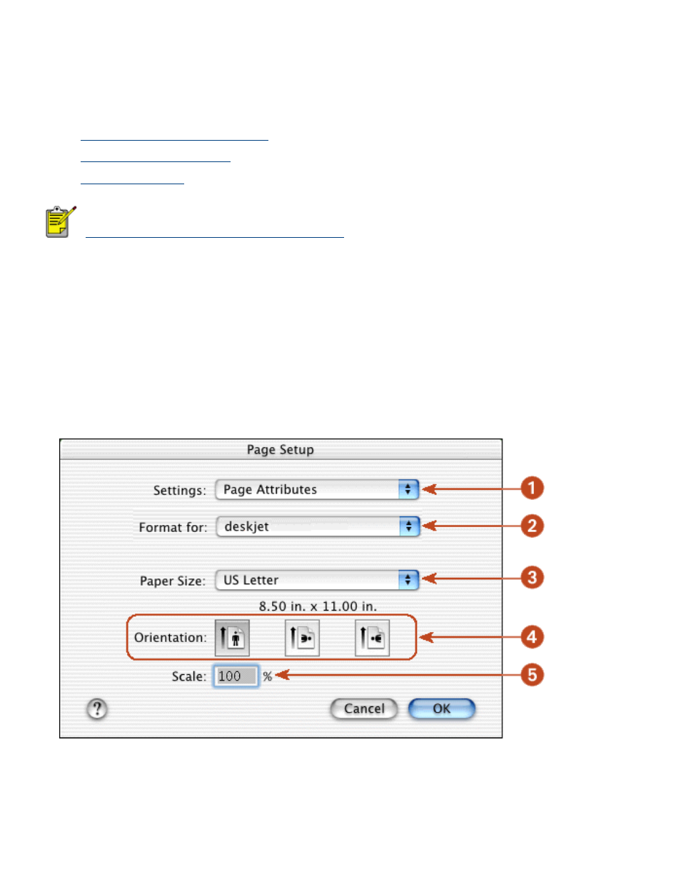 Using printer software with mac os x, Using the page setup dialog box | HP Deskjet 3420 Color Inkjet Printer User Manual | Page 25 / 100