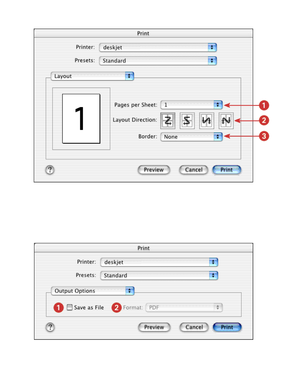 Layout, Output, Options | HP Deskjet 3420 Color Inkjet Printer User Manual | Page 28 / 100