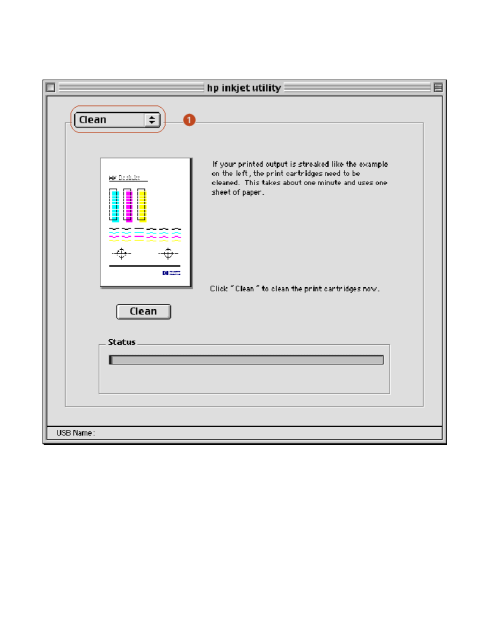 Hp inkjet utility: select the appropriate panel, Clean: cleans the print cartridges, Ink levels: provides estimated ink levels | Calibrate: aligns the print cartridges | HP Deskjet 3420 Color Inkjet Printer User Manual | Page 70 / 100
