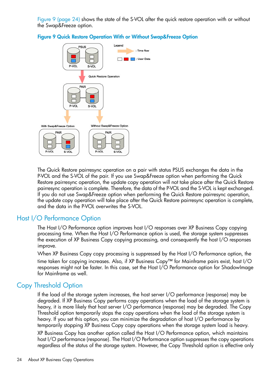Host i/o performance option, Copy threshold option, Host i/o performance option copy threshold option | Host, Copy threshold | HP XP Business Copy Software User Manual | Page 24 / 113