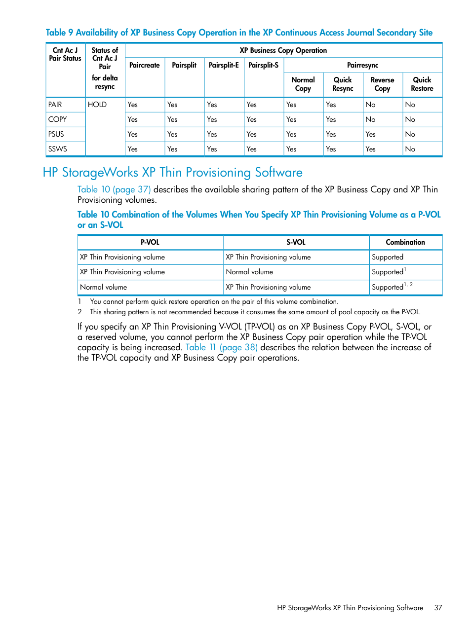 Hp storageworks xp thin provisioning software | HP XP Business Copy Software User Manual | Page 37 / 113