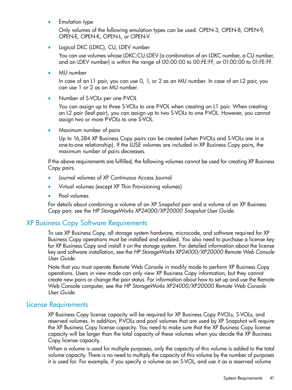 Xp business copy software requirements, License requirements | HP XP Business Copy Software User Manual | Page 41 / 113