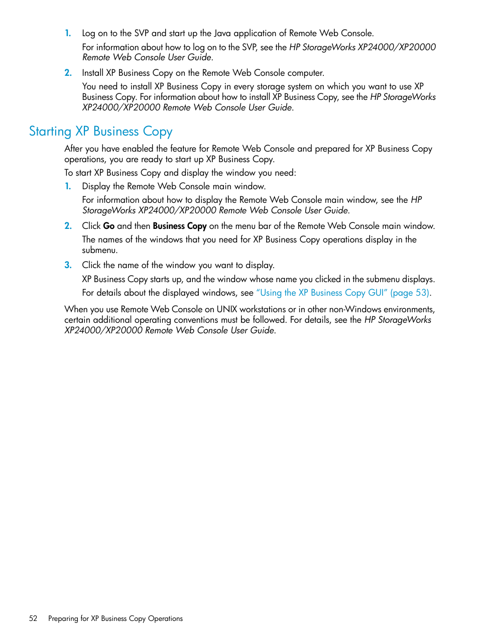 Starting xp business copy | HP XP Business Copy Software User Manual | Page 52 / 113