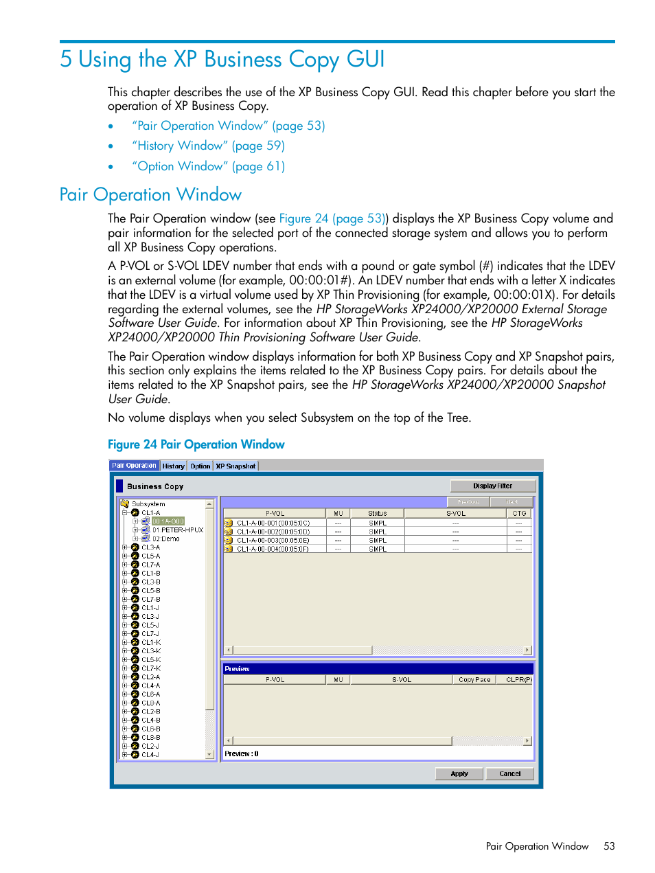 5 using the xp business copy gui, Pair operation window | HP XP Business Copy Software User Manual | Page 53 / 113