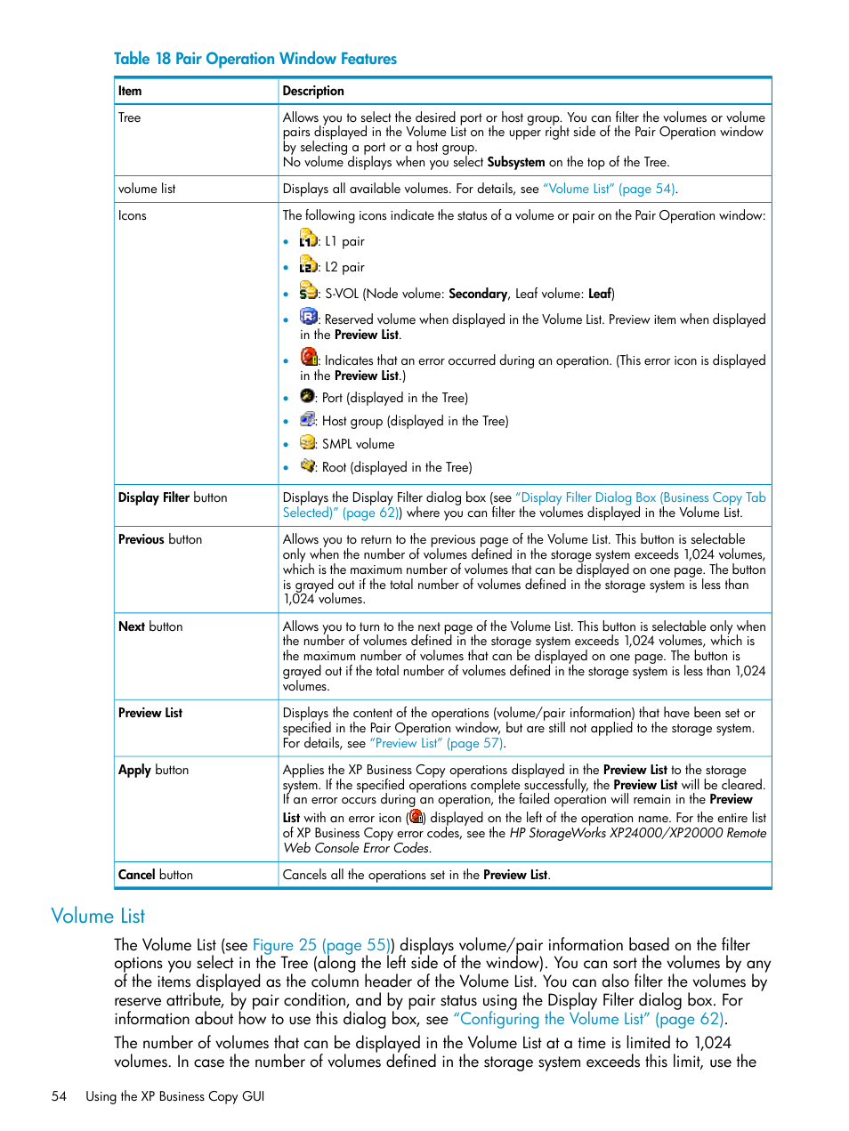 Volume list | HP XP Business Copy Software User Manual | Page 54 / 113