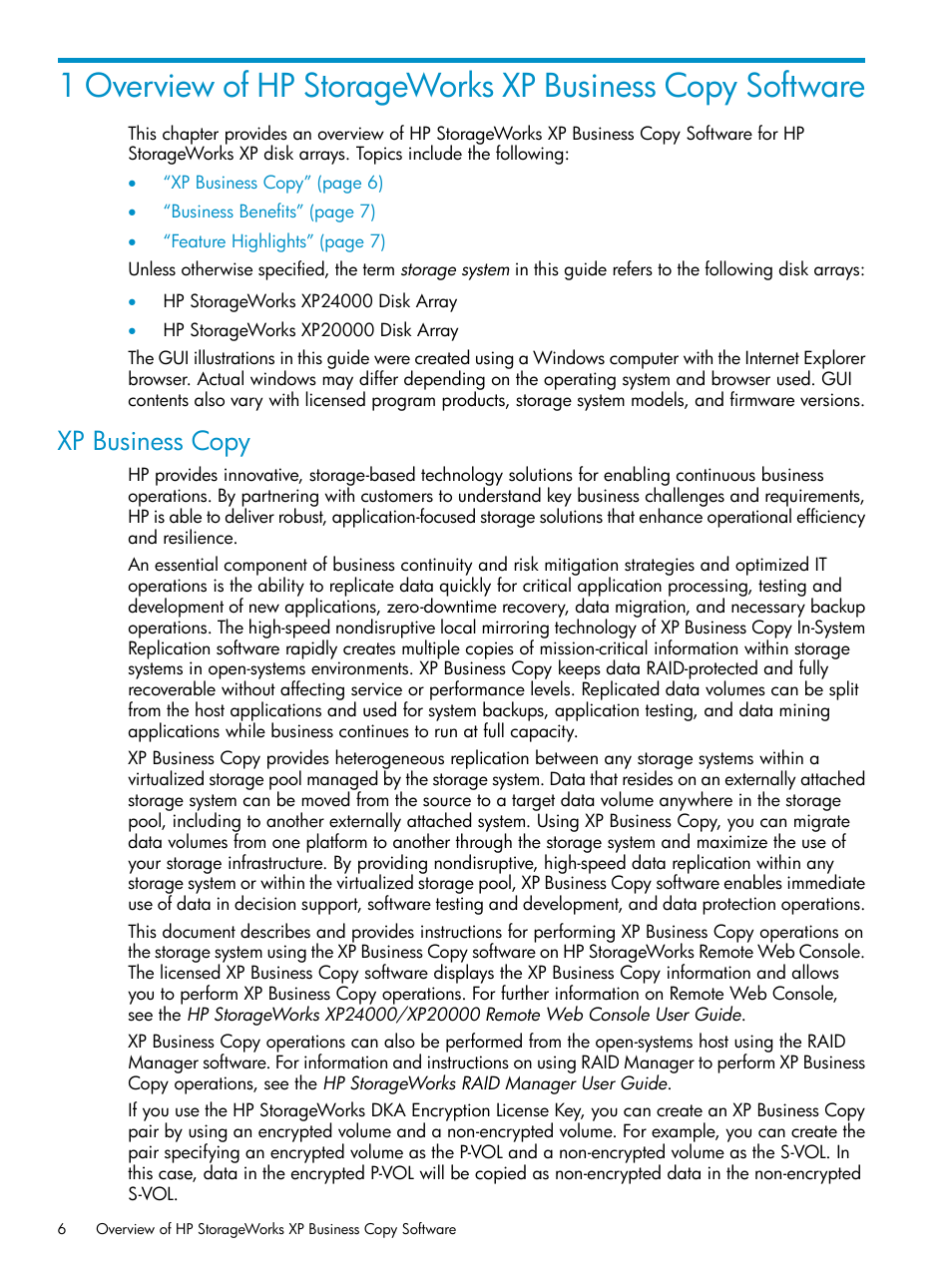 Xp business copy | HP XP Business Copy Software User Manual | Page 6 / 113