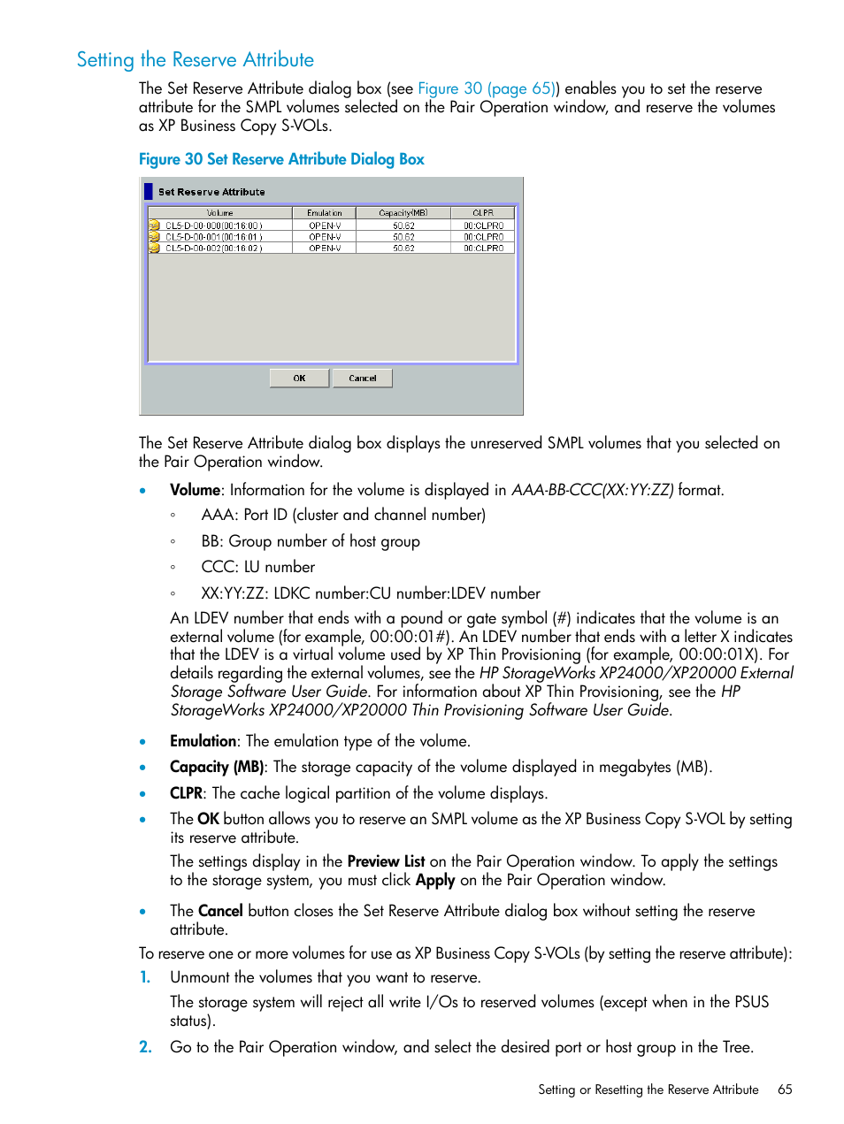 Setting the reserve attribute | HP XP Business Copy Software User Manual | Page 65 / 113