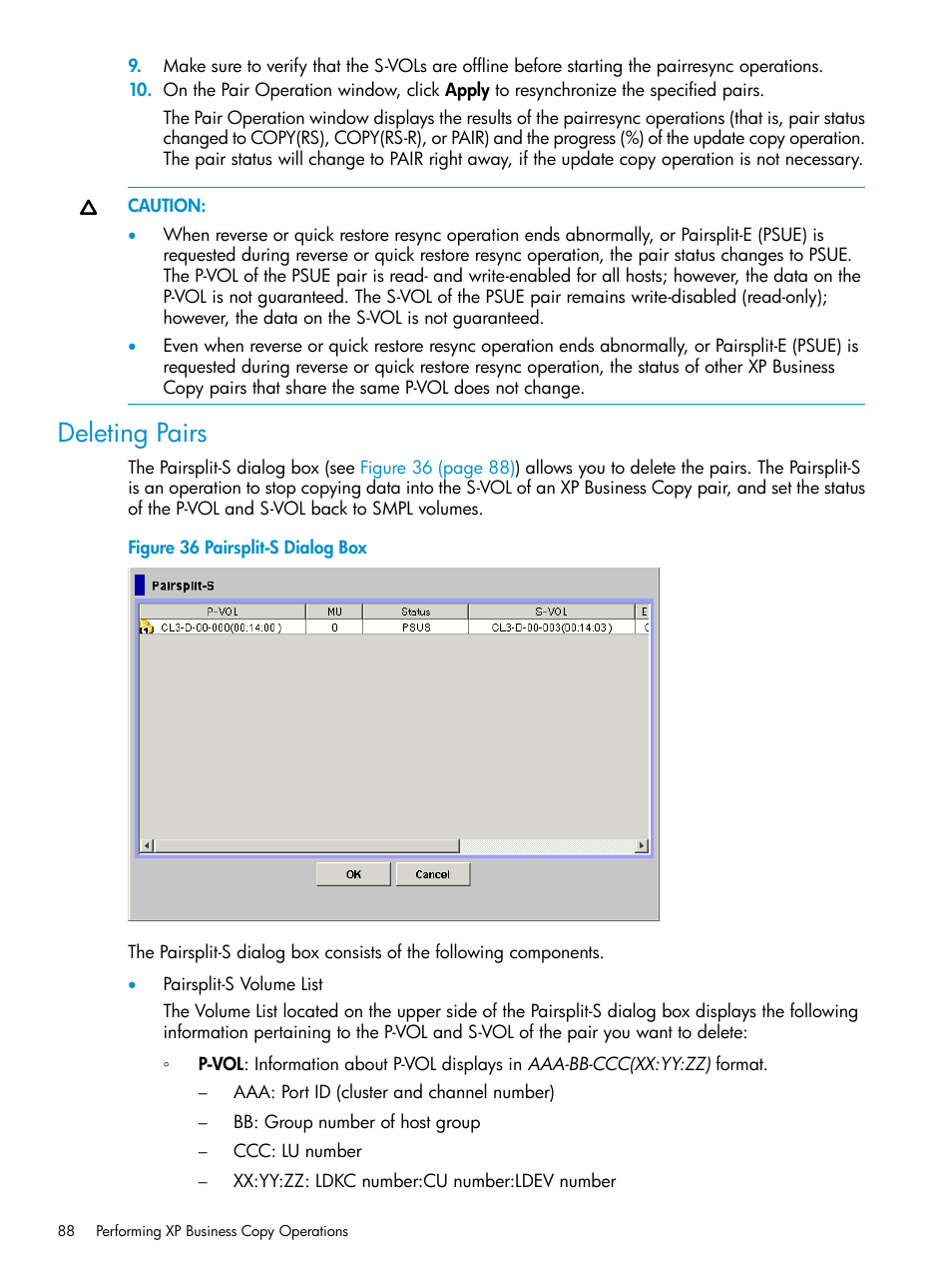 Deleting pairs | HP XP Business Copy Software User Manual | Page 88 / 113